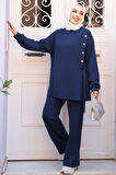 Düğme Detaylı Lacivert Tesettür İkili Takım 13261L