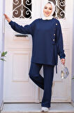 Düğme Detaylı Lacivert Tesettür İkili Takım 13261L