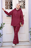 Kapşonlu Bordo Tesettür Scuba İkili Takım 12312BR