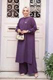 Düğme Detaylı Lila Tesettür İkili Takım 76641LILA