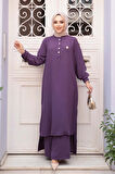 Düğme Detaylı Lila Tesettür İkili Takım 76641LILA