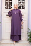 Düğme Detaylı Lila Tesettür İkili Takım 76641LILA