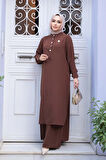 Düğme Detaylı Kahverengi Tesettür İkili Takım 76641KH