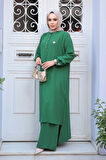 Düğme Detaylı Yeşil Tesettür İkili Takım 76641Y