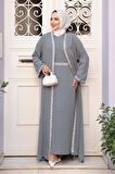 Elbiseli Gri Tesettür İkili Takım 76852GR