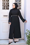 Yırtmaç Detaylı Siyah Tesettür İkili Takım 76112S