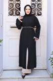 Yırtmaç Detaylı Siyah Tesettür İkili Takım 76112S