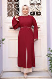 Yırtmaç Detaylı Bordo Tesettür İkili Takım 76112BR