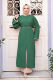 Yırtmaç Detaylı Yeşil Tesettür İkili Takım 76112Y
