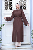 Yırtmaç Detaylı Kahverengi Tesettür İkili Takım 76112KH