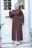 Yırtmaç Detaylı Kahverengi Tesettür İkili Takım 76112KH