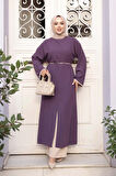 Yırtmaç Detaylı Lila Tesettür İkili Takım 76112LILA