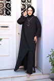 Asimetrik Detaylı Siyah Tesettür İkili Takım 76321S