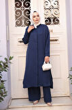 Düğmeli Lacivert Tesettür Üçlü Takım 76591L