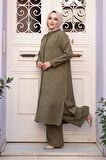 Düğmeli Haki Tesettür Üçlü Takım 76591HK
