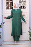 Jakarlı Yeşil Tesettür İkili Takım 76671Y