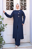 Toka Detaylı Lacivert Tesettür İkili Takım 7675L