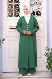 Ceketli Yeşil Tesettür Üçlü Takım 7678Y