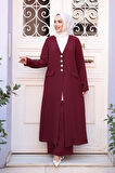 Ceketli Bordo Tesettür Üçlü Takım 7678BR