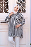 Çizgili Siyah Tesettür Gömlek 10469S