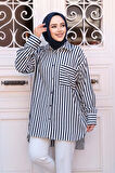 Çizgili Lacivert Tesettür Gömlek 10469L