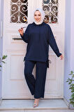 Kapşonlu Lacivert Tesettür İkili Takım 17431L