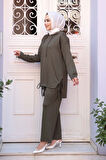 Kapşonlu Haki Tesettür İkili Takım 17431HK