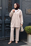 Fermuarlı Bej Tesettür İkili Takım 17461BEJ