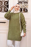 Yağ Yeşili Tesettür Triko Kazak Tunik 7852YY