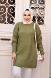 Yağ Yeşili Tesettür Triko Kazak Tunik 7852YY
