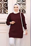 Koyu Bordo Tesettür Triko Kazak Tunik 7852KBR
