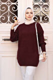 Koyu Bordo Tesettür Triko Kazak Tunik 7852KBR