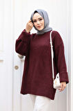 Koyu Bordo Tesettür Triko Kazak Tunik 87181KBR