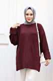 Koyu Bordo Tesettür Triko Kazak Tunik 87181KBR
