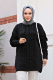 Siyah Tesettür Triko Kazak Tunik 87703S