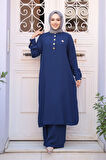 Düğme Detaylı Lacivert Tesettür İkili Takım 76642L