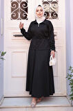 Etekli Siyah Tesettür İkili Takım 13251S