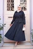 Etekli Lacivert Tesettür İkili Takım 13251L