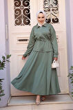 Etekli Çağla Yeşili Tesettür İkili Takım 13251CY