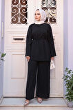 Düğmeli Siyah Tesettür İkili Takım 30431S