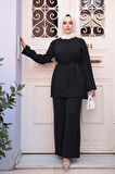 Düğmeli Siyah Tesettür İkili Takım 30431S