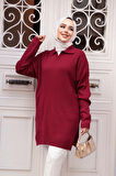 Fitilli Bordo Tesettür Triko Tunik 65903BR