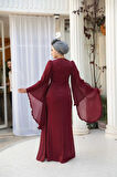 Volan Kollu Bordo Tesettür Abiye Elbise 5322BR