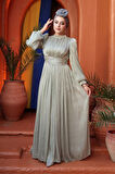 Drape Detaylı Mint Tesettür Abiye Elbise 54041MINT