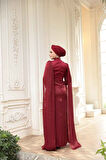  Pelerinli Bordo Tesettür Abiye Elbise 5418BR