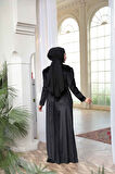 - Kuyruk Detaylı Siyah Tesettür Kadife Abiye Elbise 57912S