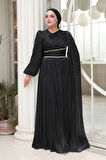  Pelerin Detaylı Siyah Tesettür Abiye Elbise 53021S