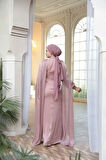  Pelerinli Pudra Tesettür Abiye Elbise 5447PD