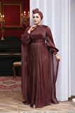  Pelerinli Kahverengi Tesettür Abiye Elbise 5447KH