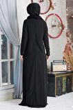 Dantelli Siyah Tesettür Abiye Elbise 20803S